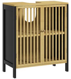HOMCOM Under Sink Bathroom Cabinet, Bamboo Sink Storage Cabinet, Bathroom Vanity Unit w/ 2 Slat Doors, Adjustable Shelf & U-Shape Slot Aosom UK
