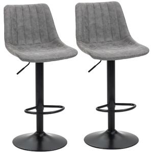 HOMCOM Adjustable Bar Stools Set of 2 Counter Height Barstools Dining Chairs 360° Swivel with Footrest for Home Pub, Grey