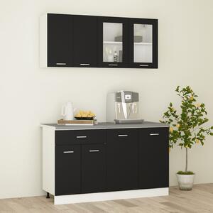 4 Piece Kitchen Cabinet Set with Worktop Black Engineered Wood