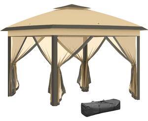 Outsunny 11 x 11ft Waterproof Gazebo, Double-Roof Shelter with Mesh Sidewalls, Adjustable Height & Carry Bag, Beige Aosom UK
