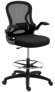 Vinsetto Adjustable Standing Desk Chair with Flip-up Armrests Lumbar Support Armrests Adjustable Footrest Ring Black