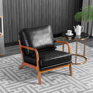 Mid-Century Modern Accent Chair with Solid Wood Frame and Soft Cushion, Comfy Armchair for Living Room, Ergonomic Design, 65x80x76cm, Black Aosom.UK