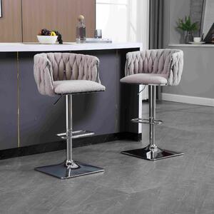 Adjustable Bar Stools Set of 2 with Woven Backs and Silver Base, Upholstered Swivel Counter Stools for Kitchen Island, 53x51x87 cm, Gray Aosom.UK