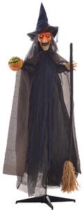 HOMCOM 190cm 75" Witch with Broomstick Outdoor Halloween Decoration, Halloween Animatronic with Sound Activated, Light Up Eyes, Sound Effects, Animated Prop for Haunted House