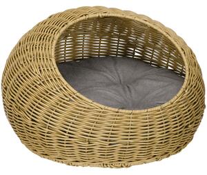 PawHut Wicker Cat House with Washable Cushion for Indoor Cats, Light Brown Aosom UK