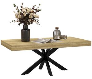 HOMCOM Industrial Coffee Table, Rectangular End Table with Crossed Steel Frame for Living Room, 110 x 60 x 45cm, Natural Wood Finish