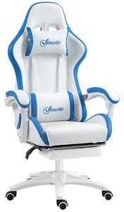 Vinsetto Racing Gaming Chair, Reclining PU Leather Computer Chair with 360 Degree Swivel Seat, Footrest, Removable Headrest and Lumber Support, White and Blue