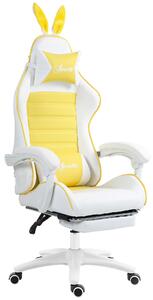 Vinsetto Racing Gaming Chair, Reclining PU Leather Computer Chair with Removable Rabbit Ears, Footrest, Headrest and Lumber Support, Yellow