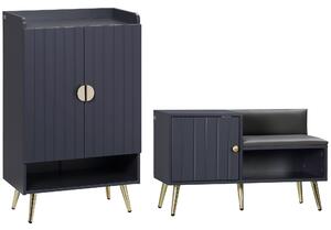 HOMCOM Entryway Furniture Set for 19 Pairs of Shoes, Hallway Shoe Cabinet with Adjustable Shelves, Shoe Storage Bench with Steel Legs, Grey