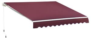 Outsunny 3x4m Garden Patio Retractable Manual Awning Window Door Sun Shade Canopy with Fittings and Crank Handle Wine Red