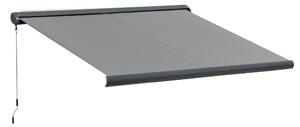 Outsunny Cassette Electric Motorised Manual Awning Door Window Patio Canopy Retractable Sun Shade w/ R/C & LED, 300x250cm Grey Aosom UK