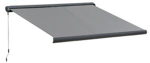 Outsunny Retractable Manual Awning Cassette Electric Motorised Door Window Patio Canopy Sun Shade w/ R/C & LED, 350 x 300cm, Grey Aosom UK