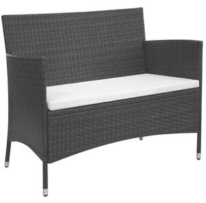 Garden Bench with Cushion Poly Rattan Black