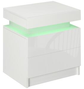 HOMCOM White Bedside Cabinets with LED Light, High Gloss Front Nightstand with 2 Drawers, for Living Room, Bedroom