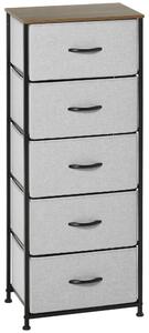 HOMCOM Bedroom Dresser with 5 Fabric Drawers, Industrial Chest of Drawers, Steel Frame with Wooden Top for Nursery, Grey