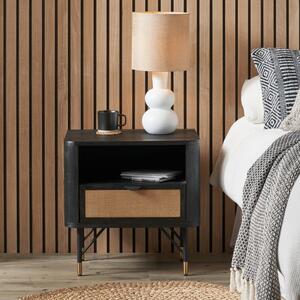 Fiji Bedside Table, Acacia Wood and Rattan