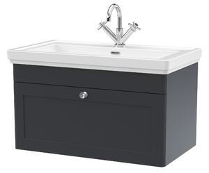 Classique Wall Mounted 1 Drawer Vanity Unit With Basin Soft Black