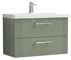 Deco Wall Mounted 2 Drawer Vanity Unit with Basin Satin Green