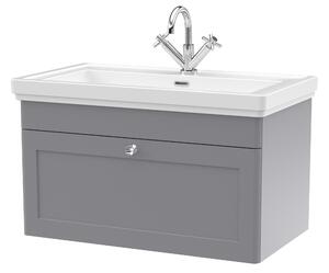 Classique Wall Mounted 1 Drawer Vanity Unit With Basin Satin Grey