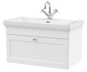 Classique Wall Mounted 1 Drawer Vanity Unit With Basin Satin White