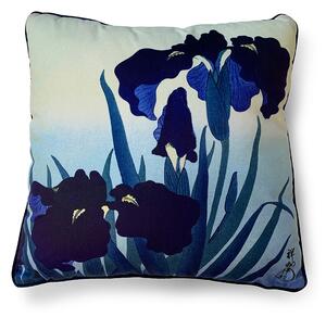 Ohara Koson Iris Flowers Velvet Square Cushion Blue
