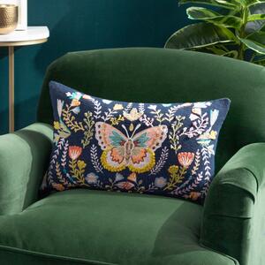 Wylder Mirrored Butterfly Cotton Rectangle Cushion Midnight