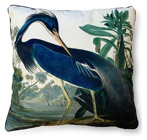John James Audubon Louisiana Heron Velvet Square Cushion Blue