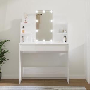 Dressing Table with LED High Gloss White 96x40x142 cm