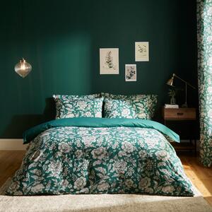 Floral Trail Emerald Duvet Cover and Pillowcase Set Green/White