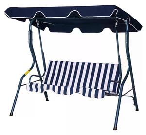 Outsunny 3 Seater Garden Swing Chair， Outdoor Garden Bench with Adjustable Sun Cover and Metal Frame - Blue Stripes