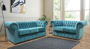 Chesterfield Handmade 3+2 Seater Sofa Suite Pimlico Petrol Fabric In Classic Style
