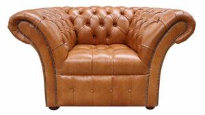 Chesterfield Armchair Buttoned Seat Old English Aniline Bruciato Leather In Balmoral Style