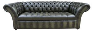 Chesterfield 3 Seater Buttoned Seat Sofa Antique Olive Green Leather In Balmoral Style