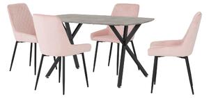 Athens Rectangular Dining Table with 4 Avery Chairs, Concrete Effect Pink