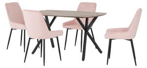 Athens Rectangular Dining Table with 4 Avery Chairs, Oak Effect Pink