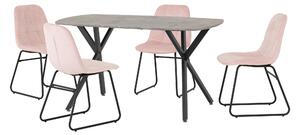 Athens Rectangular Dining Table with 4 Lukas Chairs, Concrete Effect Pink