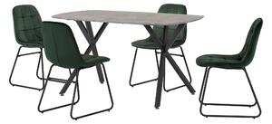 Athens Rectangular Dining Table with 4 Lukas Chairs, Concrete Effect Green
