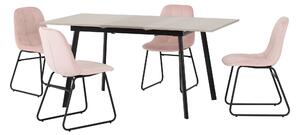 Avery Rectangular Extendable Dining Table with 4 Lukas Chairs Pink