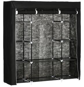 HOMCOM Portable Fabric Wardrobe with 10 Shelves, 1 Hanging Rail, Foldable Closet Storage, 150 x 43 x 162.5 cm, Black
