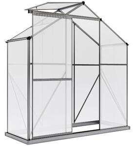 Outsunny Polycarbonate Greenhouse, 6 x 2.5ft Walk-In with Rain Gutter, Sliding Door, Window, Foundation, Dark Grey