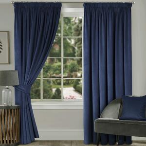 Montreal Thermal Velour Velvet Ready Made Blockout Curtains Navy Blue