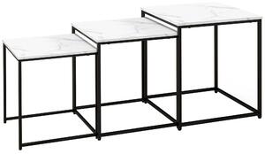 HOMCOM Nesting Tables Set of 3, Side End Table with Faux Marble Effect Top and Steel Legs for Living Room, Bedroom, White Aosom UK