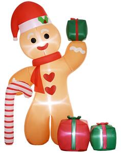 Outsunny 8FT Christmas Inflatable Gingerbread Man with Candy Cane and Three Gift Bags, Christmas Blow Up Outdoor for Garden Party Aosom UK