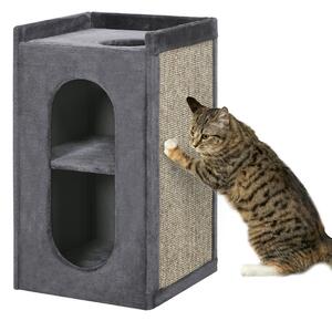 PawHut Feline Playground: Dual-Level Cat Condo with Scratching Barrel, Indoor Activity Tower for Playful Paws, Grey Aosom UK