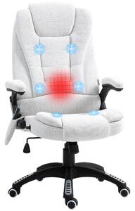 Vinsetto Massage Recliner Chair Heated Office Chair with Six Massage Points Linen-Feel Fabric 360° Swivel Wheels Cream White