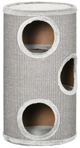 PawHut Cat Tree Barrel, Kitten Climbing Tower, Indoor Sisal Covered, Cosy Platform, Light Grey Aosom UK