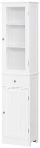 Kleankin Bathroom Storage Cabinet with 3-tier Shelf Drawer Door, Floor Cabinet Free Standing Tall Slim Side Organizer Shelves, White Aosom UK