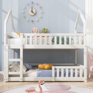 Castle-Shaped Bunk Bed with Ladder, Solid Wood Frame with Full-length Guardrail,EN 747-1 Certified, for Children Kids,195x98x192 cm, White Aosom UK