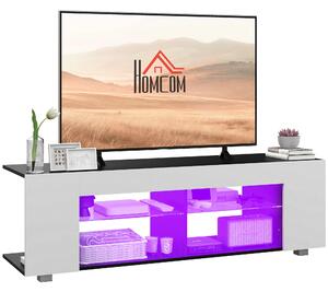 HOMCOM TV Stand, 145cm Modern TV Unit with Glass Shelves, RGB LED Light for 32 40 43 50 52 55 60 inch 4k TV, White