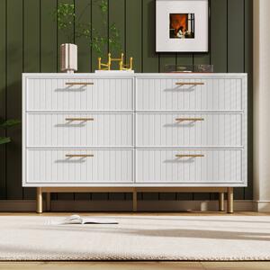 Modern Sideboard Storage Cabinet with 6-Drawer Chest, Adjustable Metal Leg and Decorative Handles, for Living Room, 120x40x75.5 cm, White Aosom UK